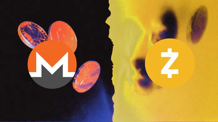Comparative visual illustration showing the Monero XMR logo on the left and the Zcash ZEC logo on the right, representing the two leading privacy cryptocurrencies - Manofadan.com